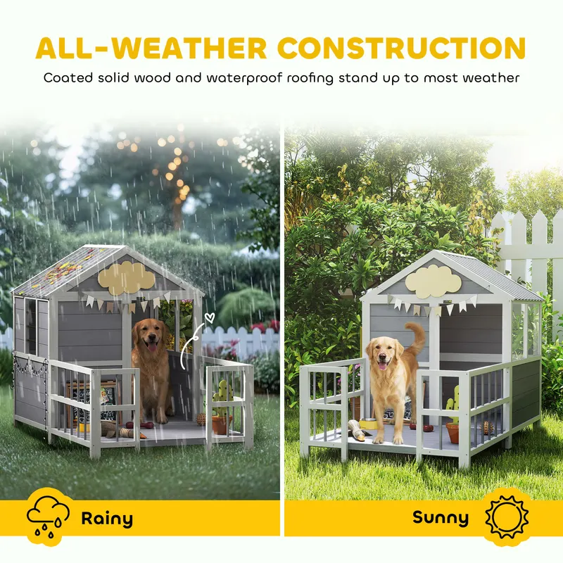 Outdoor Dog House — 61"L Wooden Dog House with Porch — photo 8