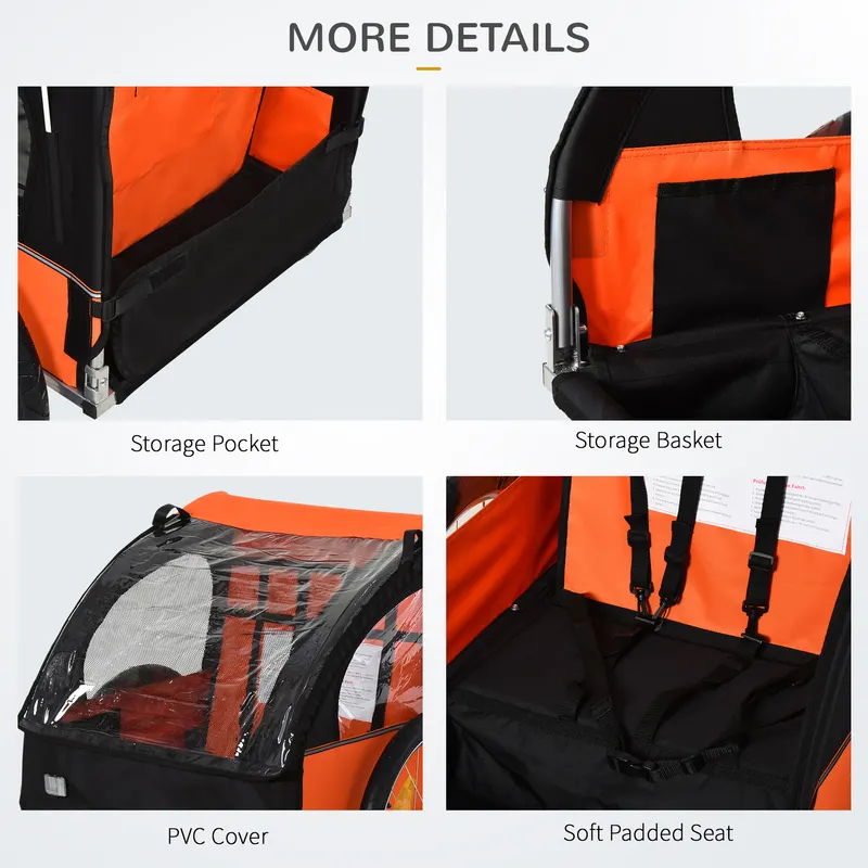 2-Seat Child Bike Trailer for Kids with a Strong Steel Frame — photo 3