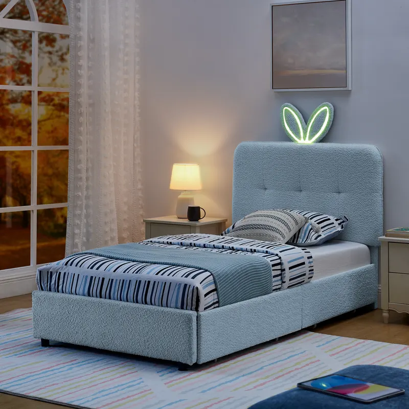 Twin Size Kids Upholstered Bed with Oversized Rabbit Ear — photo 4