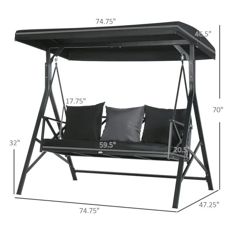 3-Seat Patio Swing Chair β Porch Swing Glider with Cushion β photo 7