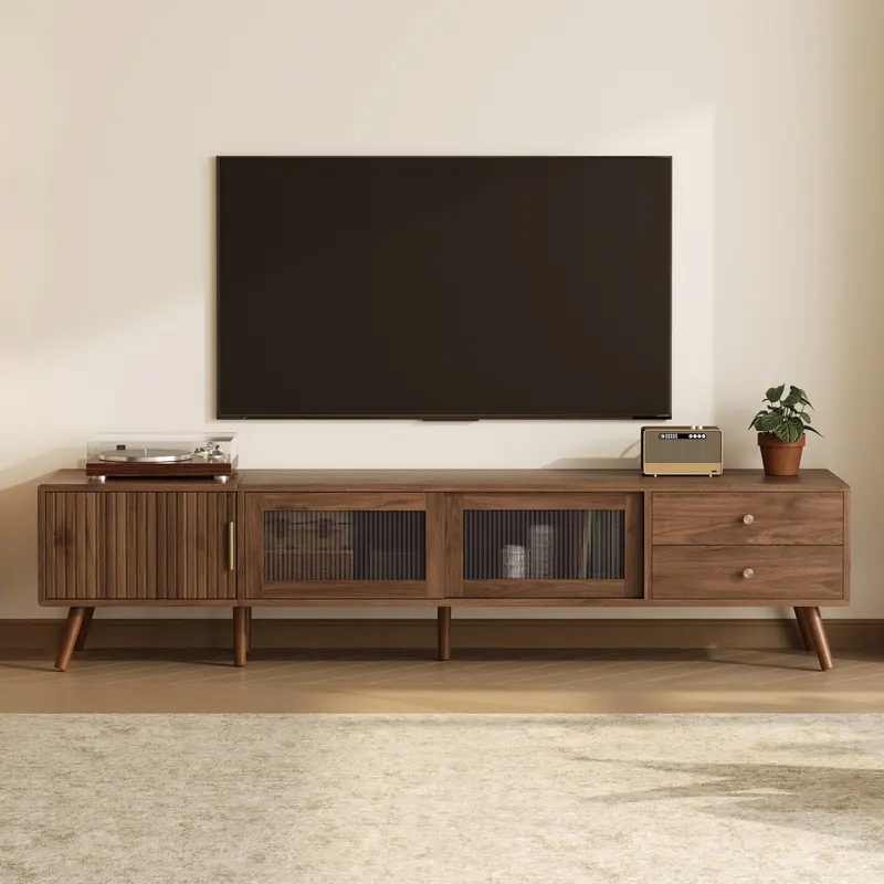 76 Modern Minimal Glass-doors TV Stand for TVs Up to 85 Inches β photo 2