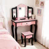 Three-fold Mirror Single Drawer Feet Children Dresser Red — photo 8