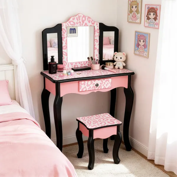 Three-fold Mirror Single Drawer Feet Children Dresser Red — photo 8