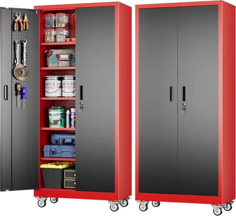 Garage Storage Cabinet with Pegboard and 5 Adjustable Shelves