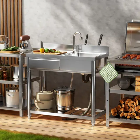 304 Stainless Steel Outdoor Utility Sink with Workbench