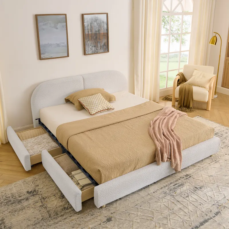 Queen Size Upholstered Bed Frame Modern Minimalist Style β photo 3