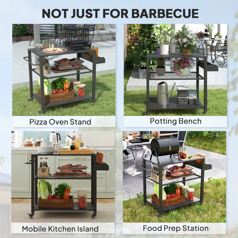 3-Tier Outdoor Grill Cart with Storage Racks — photo 8