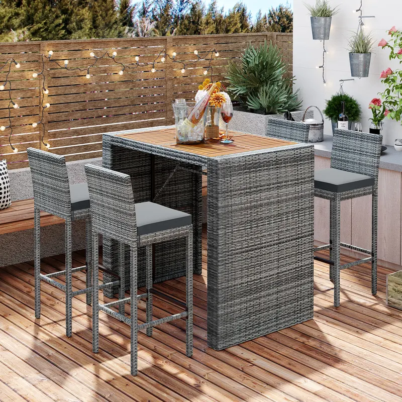 5-pieces Outdoor Patio Wicker Bar Set — photo 3
