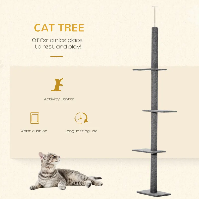 Floor-to-ceiling Cat Tree Cat Climbing Tower with Sisal-covered — photo 4
