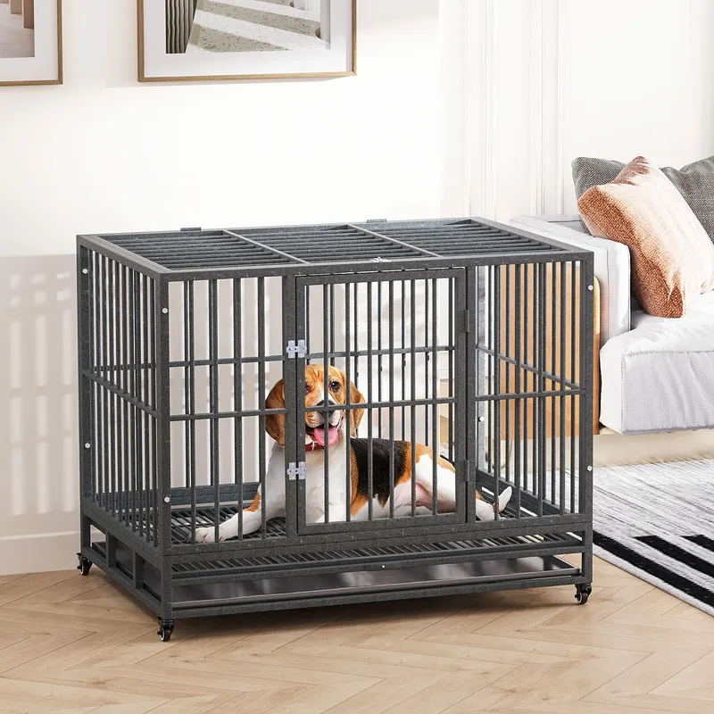 43" Heavy Duty Dog Crate Metal Cage Kennel with Lockable Wheels — photo 2