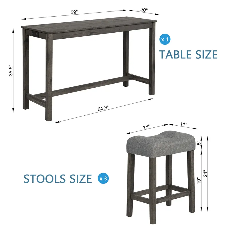 4 Piece Bar Table Set with Power Outlet — photo 5
