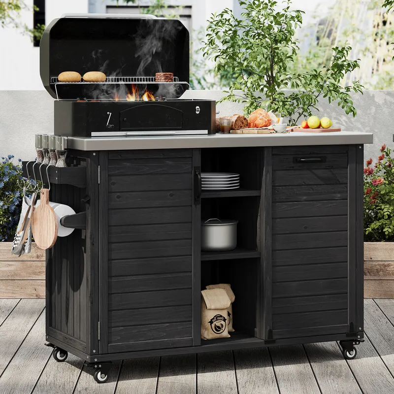 K&k 78.3 Outdoor Kitchen Island with Foldable Grill Table — photo 2