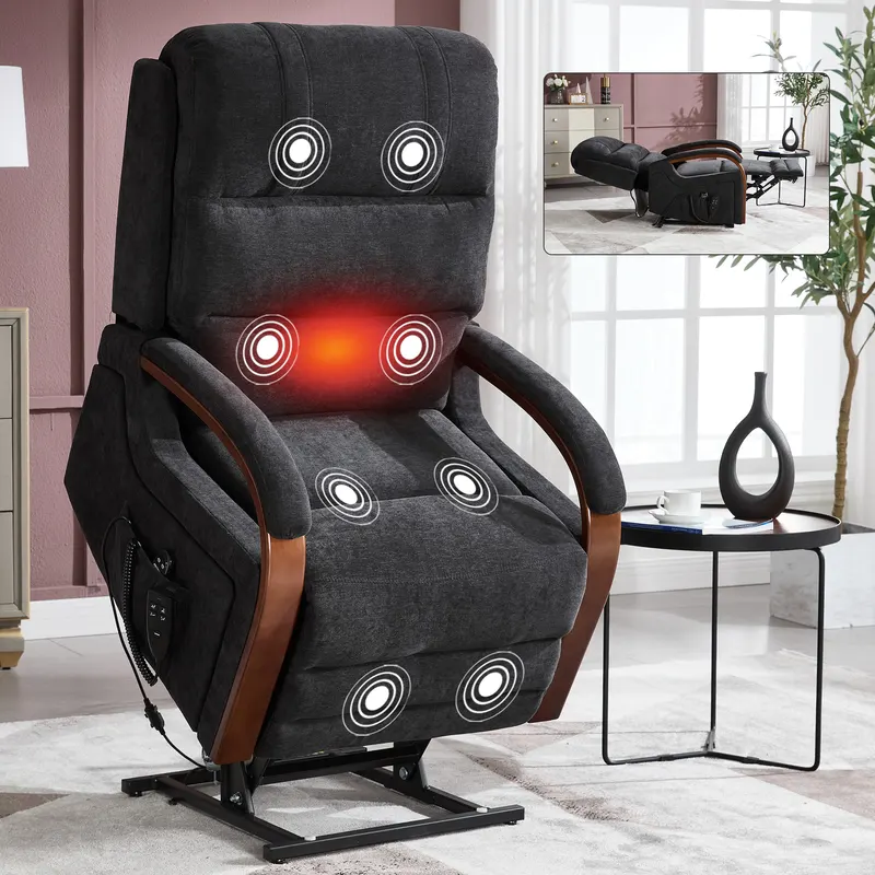 Power Black Chenille Lift Recliner Chair Dual Motor Infinite — photo 4
