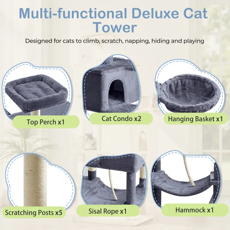 66 Inch Cat Tree Tower — Large Multi-cat Climbing Extended — photo 8