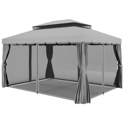 Patio Gazebo w/ Aluminum Frame Double Roof