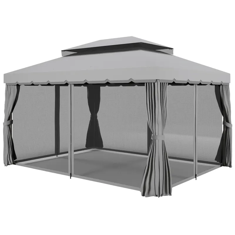 Patio Gazebo w/ Aluminum Frame Double Roof
