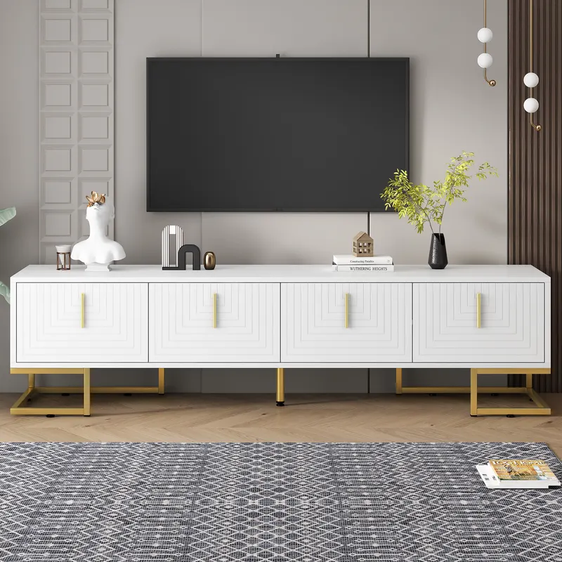 ON-TREND Modern TV Stand with Metal Legs and Gold Handles — photo 4