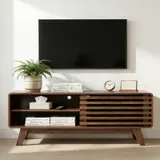 TV Stand with Storage — Entertainment Center with Slatted — photo 1