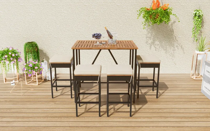5-Piece Outdoor Acacia Wood Bar Height Table and Four Stools β photo 5