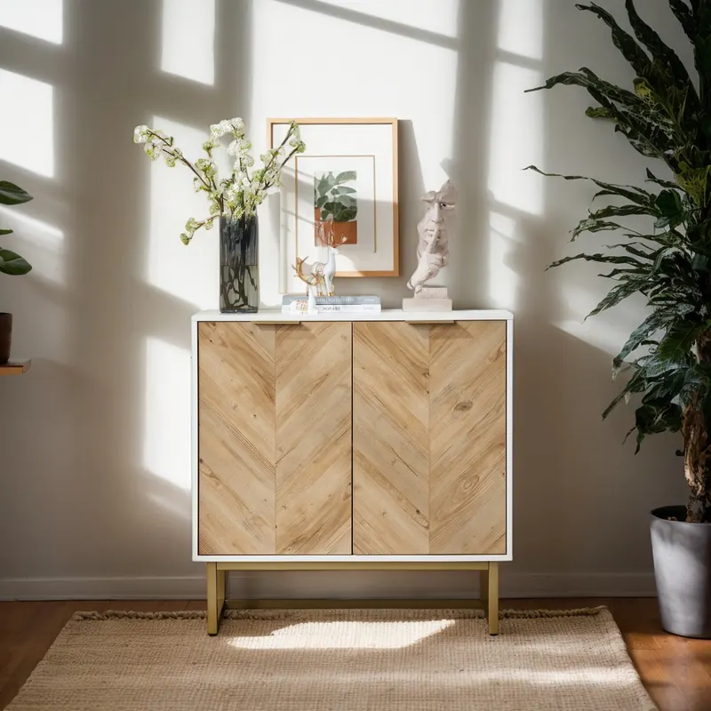 White and Gold Storage Cabinet with 2 Doors — photo 3