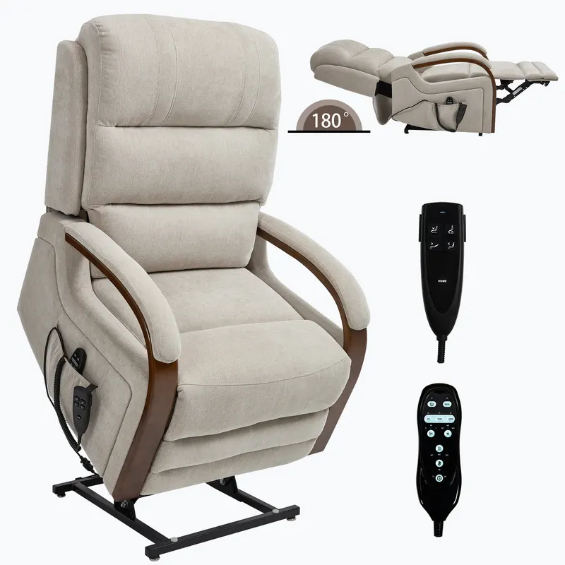 Power Beige Chenille Lift Recliner Chair Dual Motor Infinite — photo 4
