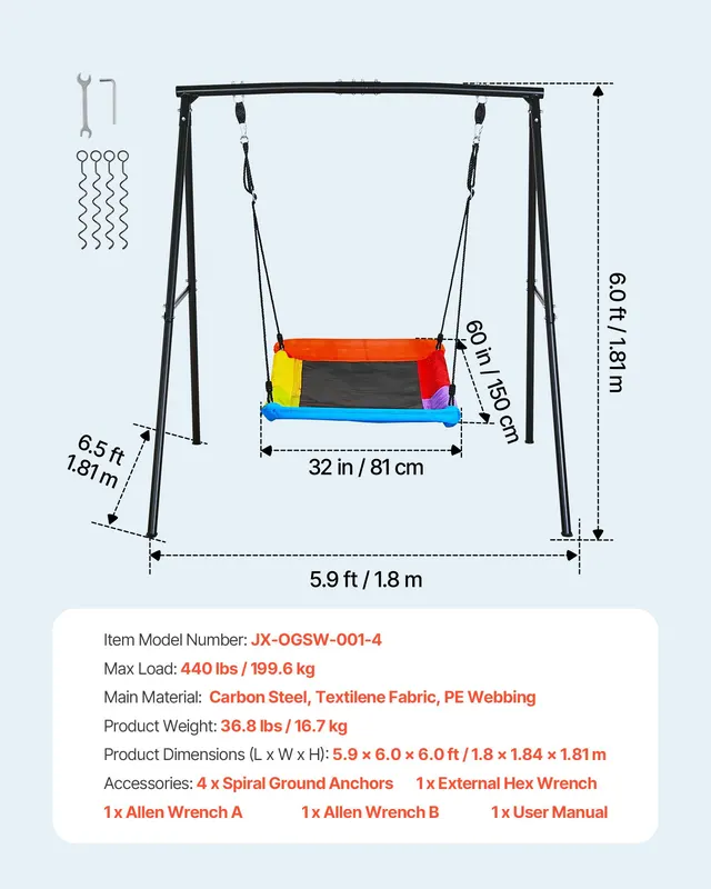 Swing Set for Backyard — 60 X 32 in Swing Seat with Heavy Duty