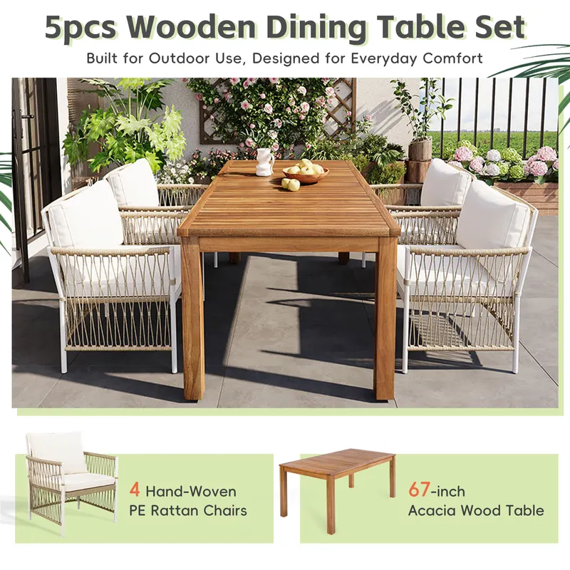 Patio 5pcs Wooden Dining Table Set Outdoor 67 L Rectangular — photo 2