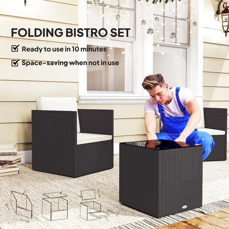 Folding Wicker Bistro Set — 3 Piece Patio Furniture Set — photo 3