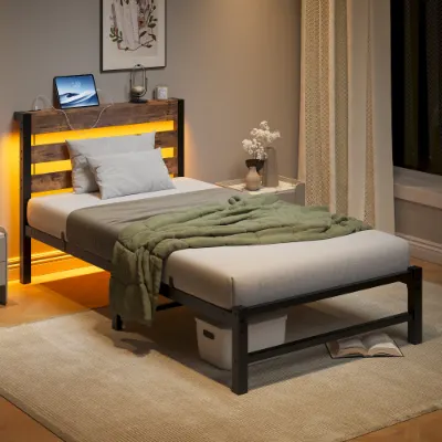 Twin Size Bed Frame Heavy Duty Platform Bed Frame with Headboard — photo 5