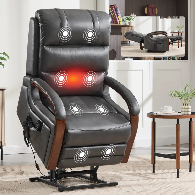 Power Dark Grey Leatheraire Lift Recliner Chair Dual Motor — photo 3