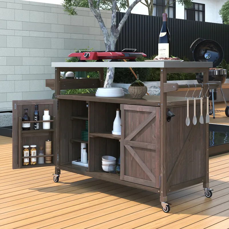 K&k Outdoor Kitchen Island — Rolling Bar Cart & Storage Cabinet