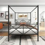 Metal Canopy Bed Frame — Platform Bed Frame Queen with X Shaped — photo 2