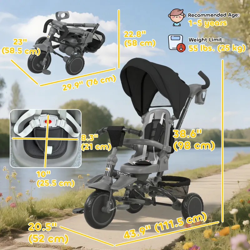 6 in 1 Toddler Tricycle for 1-5 Years Old with Push Handle — photo 4