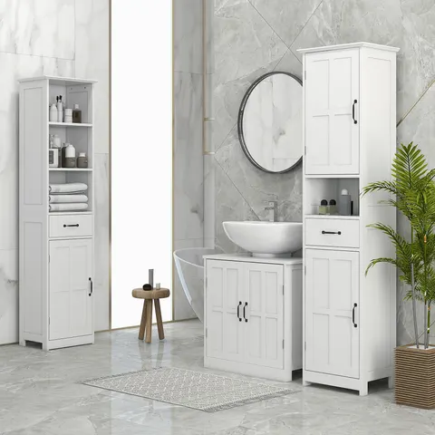 Modern Bathroom Cabinet — Narrow Storage Cabinet with Open Shelf