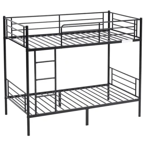 Iron Bed Bunk Bed with Ladder for Kids Twin Size Black