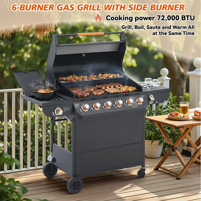 6 Burner BBQ Propane Gas Grill with Side Burner 72000 BTU Output β photo 4