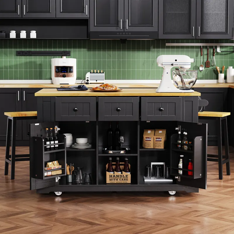 K&k 53inch Large Kitchen Island with Drop Leaf — photo 2