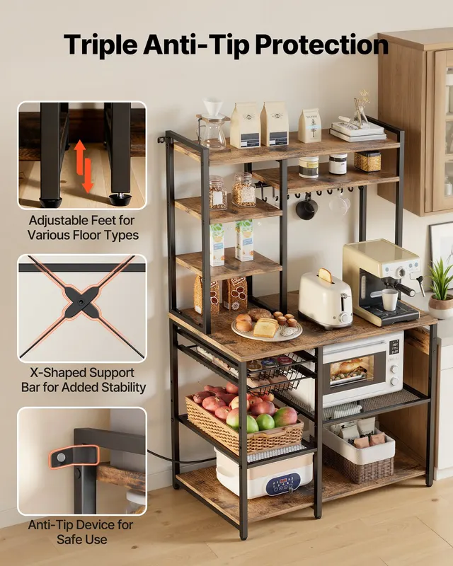 Kitchen Bakers Rack — 5 Ft Power Cable Bakers Rack with Power