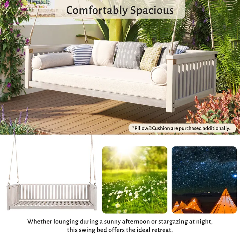 Patio Minimalist Twin Size Garden Swing Bed Wood Porch Swing β photo 3