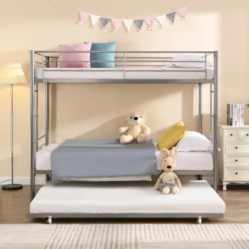 METAL BUNK BED WITH TRUNDLE SILVER β photo 7