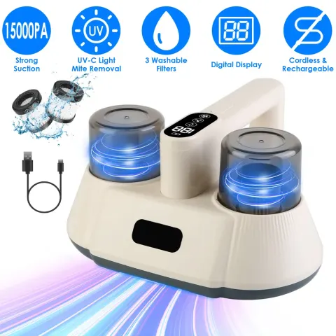 15000PA Double-cup Bed Vacuum Cleaner with UV-C Light Cordless