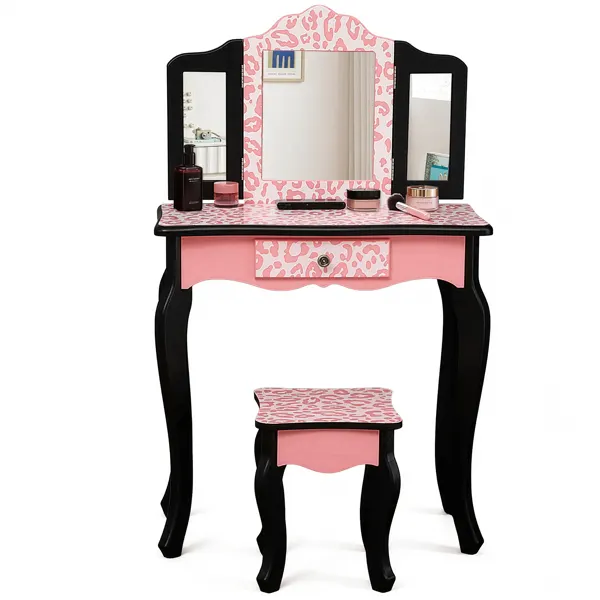 Three-fold Mirror Single Drawer Feet Children Dresser Red — photo 7