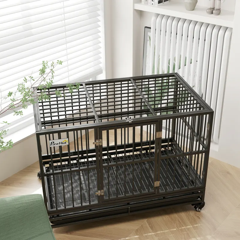 48" Heavy Duty Dog Crate Metal Cage Kennel with Lockable Wheels — photo 6