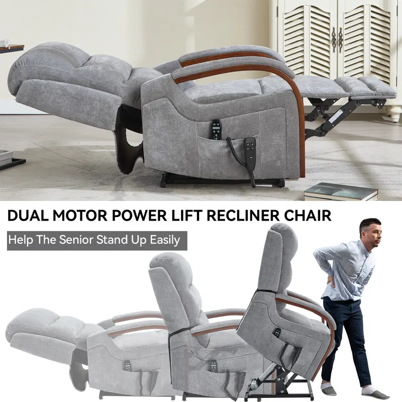 Power Grey Chenille Lift Recliner Chair Dual Motor Infinite — photo 2