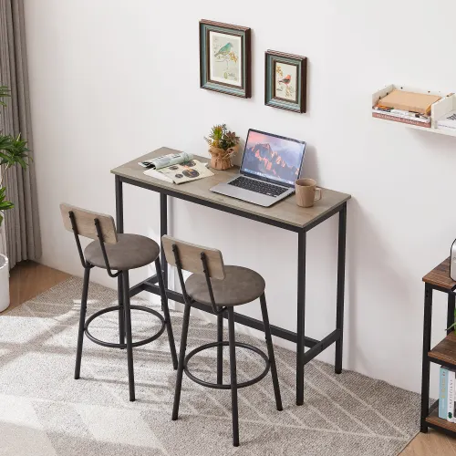 Bar Table Set with 2 Bar Stools PU Soft Seat with Backrest