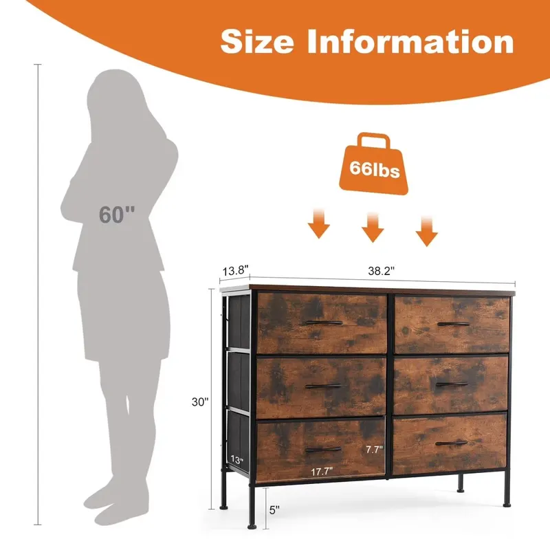 Fabric 6 Drawer Dresser — Bedroom Storage Cabinet — photo 4