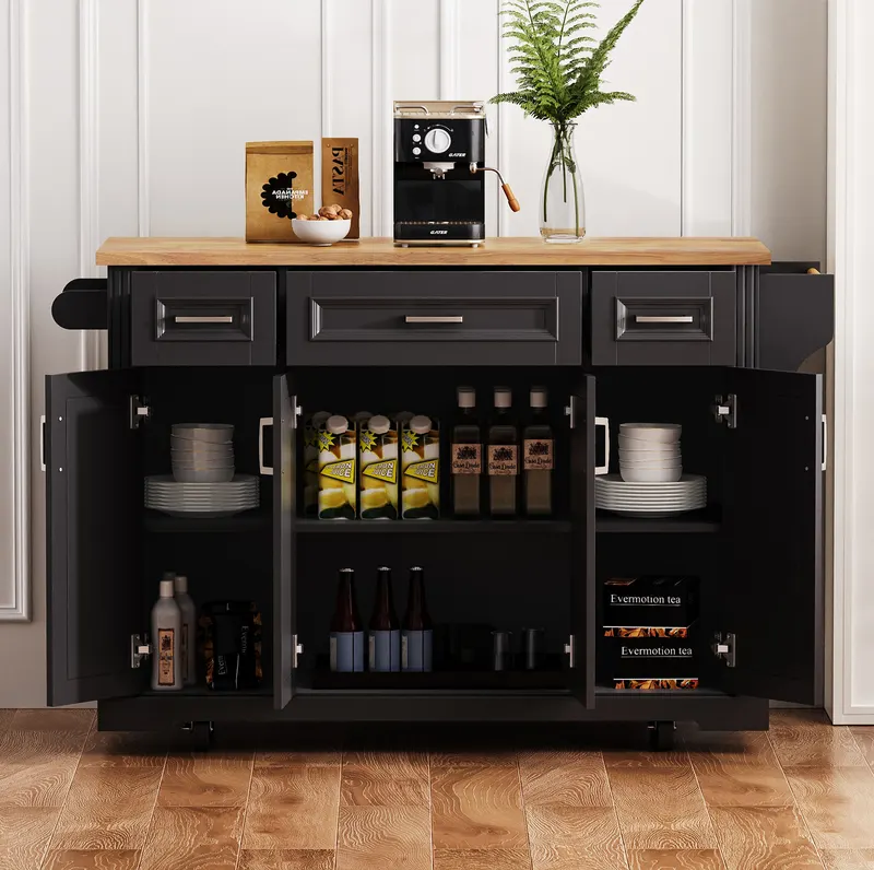 K & K 54inch Large Kitchen Island with Rubber Wood Drop Leaf — photo 5