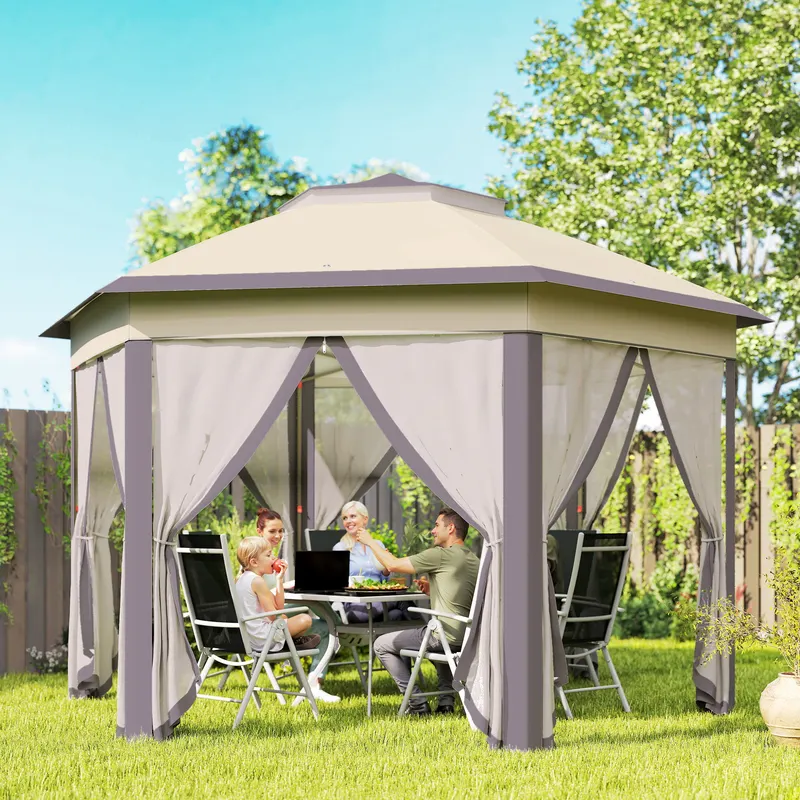 Pop Up Gazebo Hexagonal Canopy Shelter with 6 Zippered Mesh β photo 4