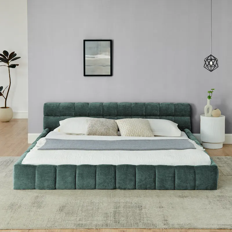 King Size Upholstered Bed Frame with Thick Fabric — photo 4