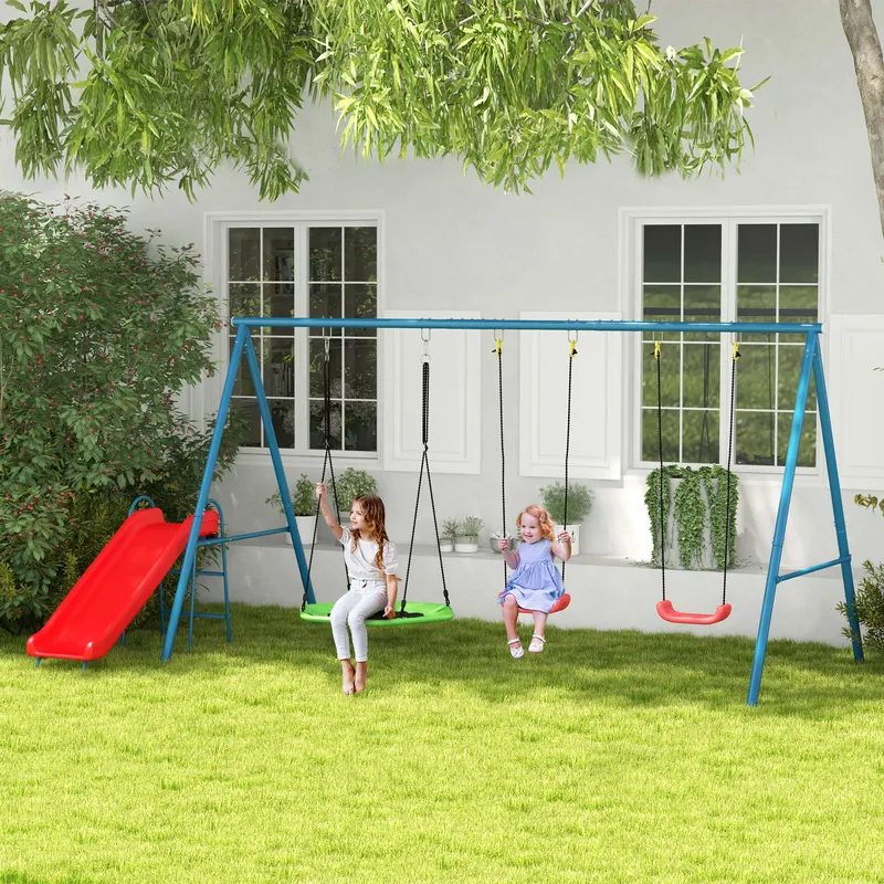 Metal Swing Set for Backyard β 3 in 1 Design with 1 Nest Swing β photo 3